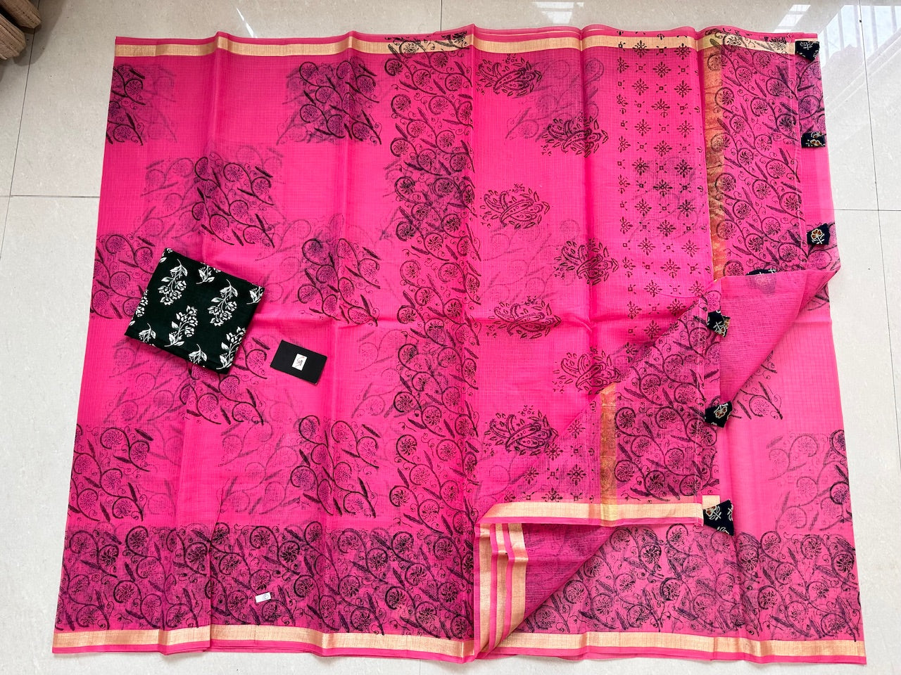 HandBlock Printed Kota Cotton Doria Saree