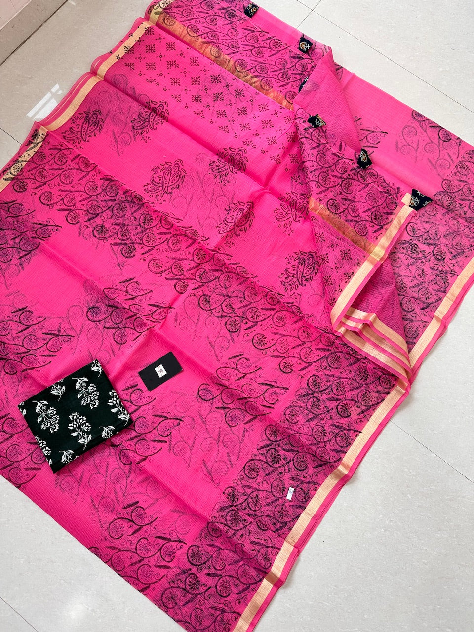 HandBlock Printed Kota Cotton Doria Saree