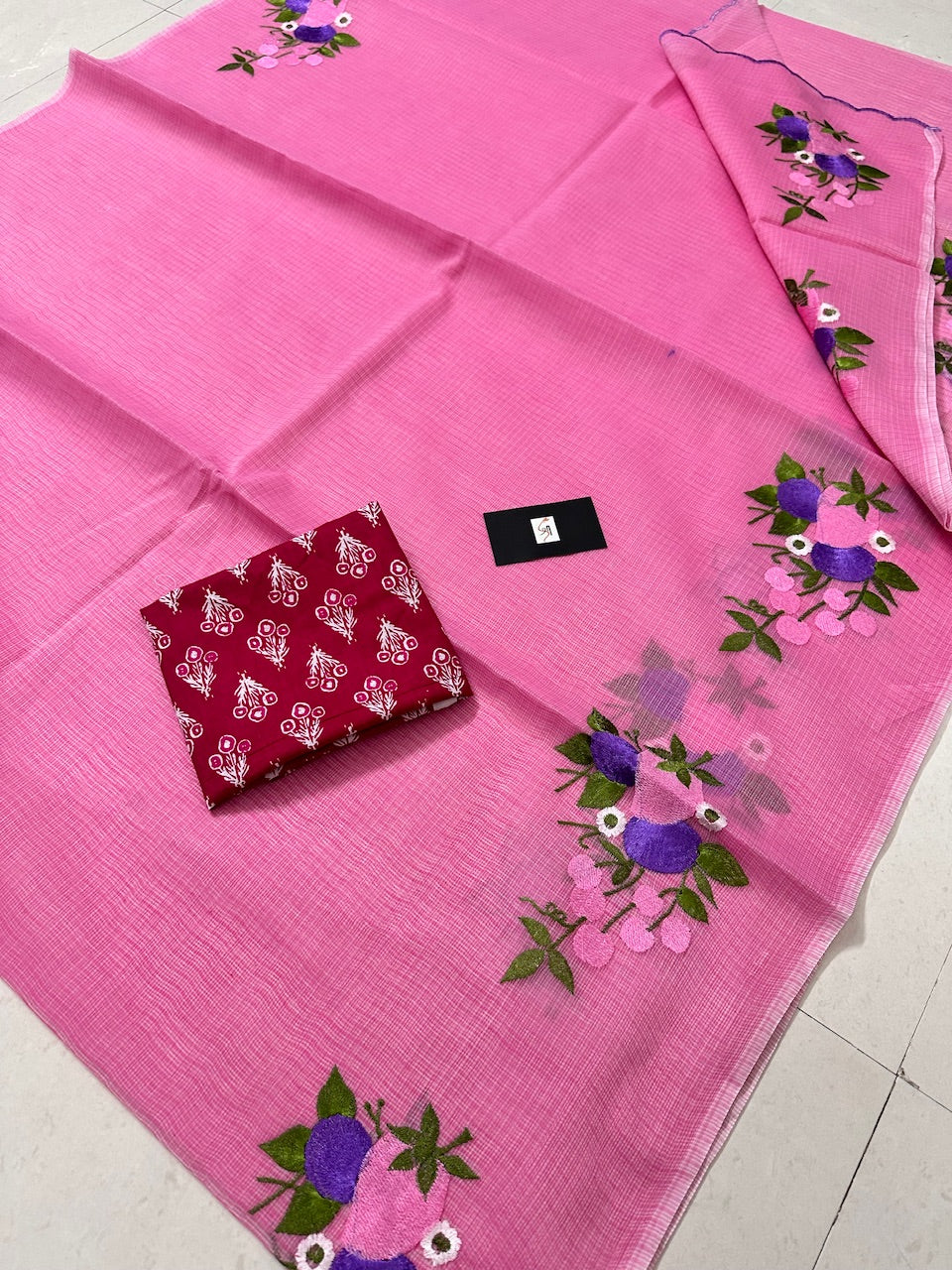 Embroidered Kota Cotton Doria Saree