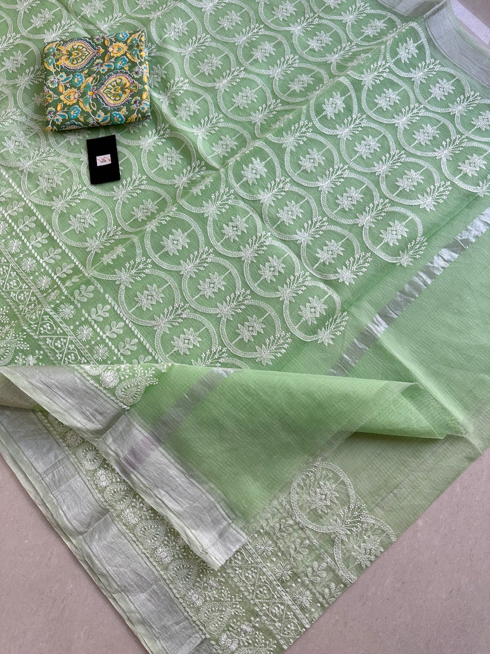 Embroidered Kota Cotton Doria Saree