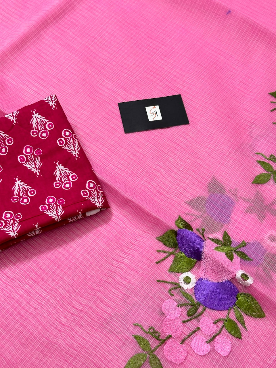 Embroidered Kota Cotton Doria Saree