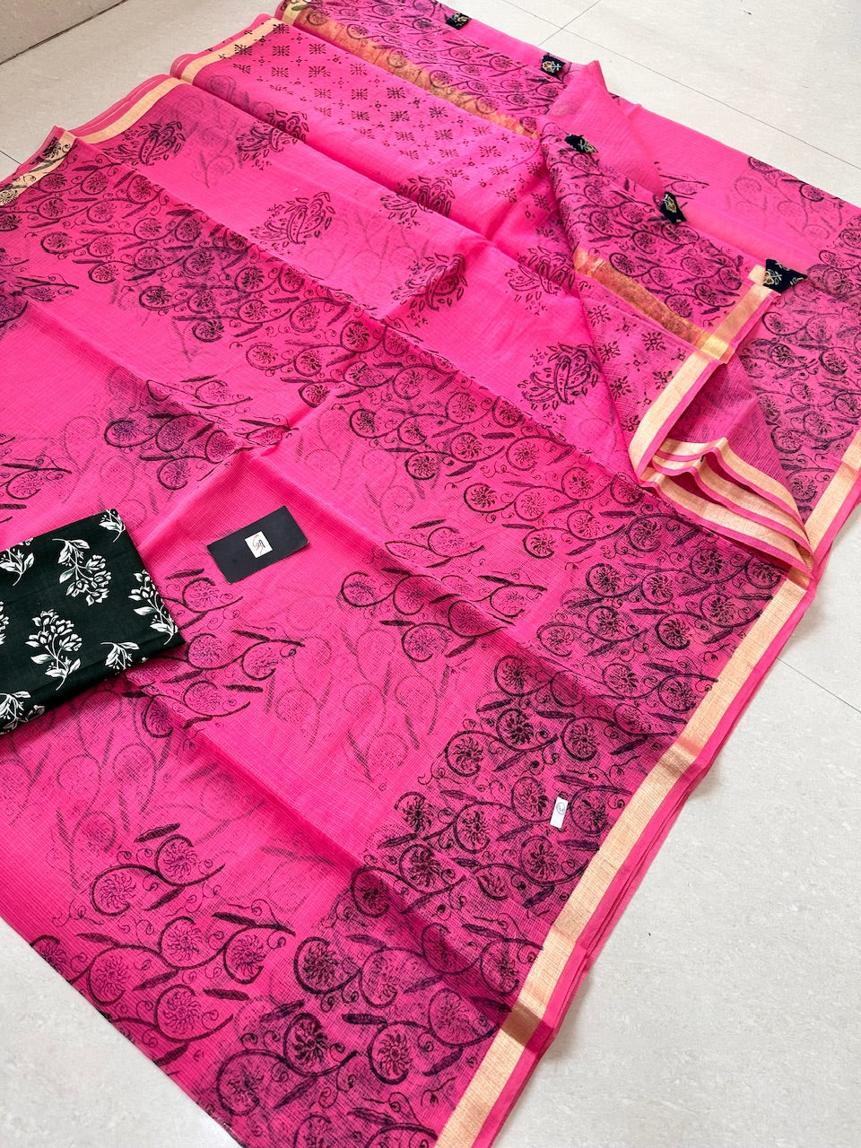 HandBlock Printed Kota Cotton Doria Saree