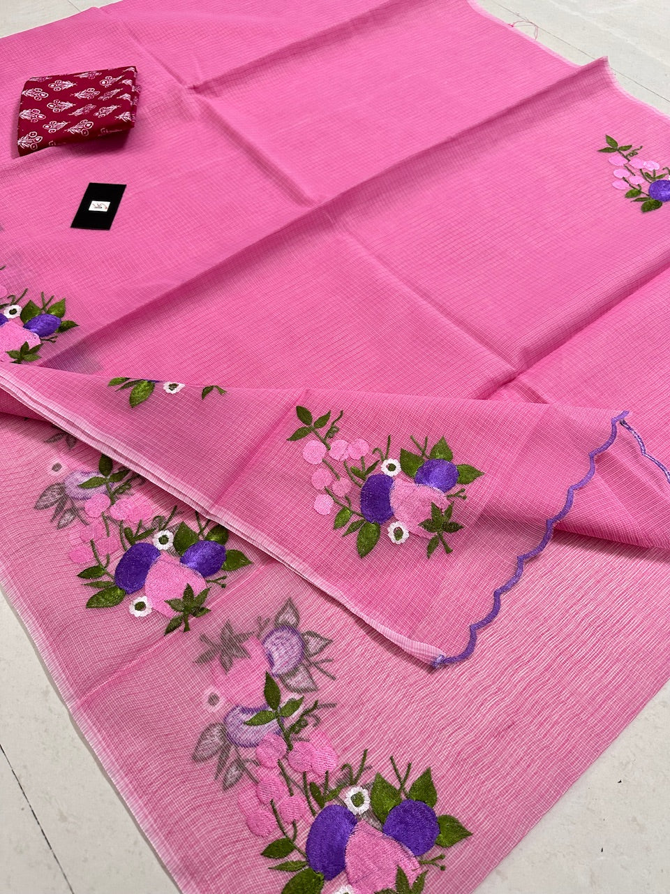 Embroidered Kota Cotton Doria Saree