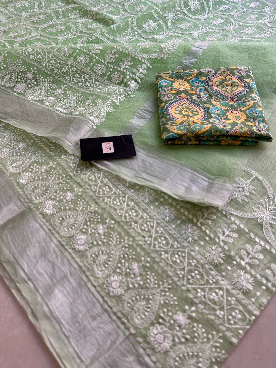 Embroidered Kota Cotton Doria Saree