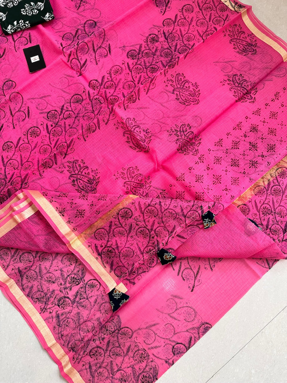 HandBlock Printed Kota Cotton Doria Saree