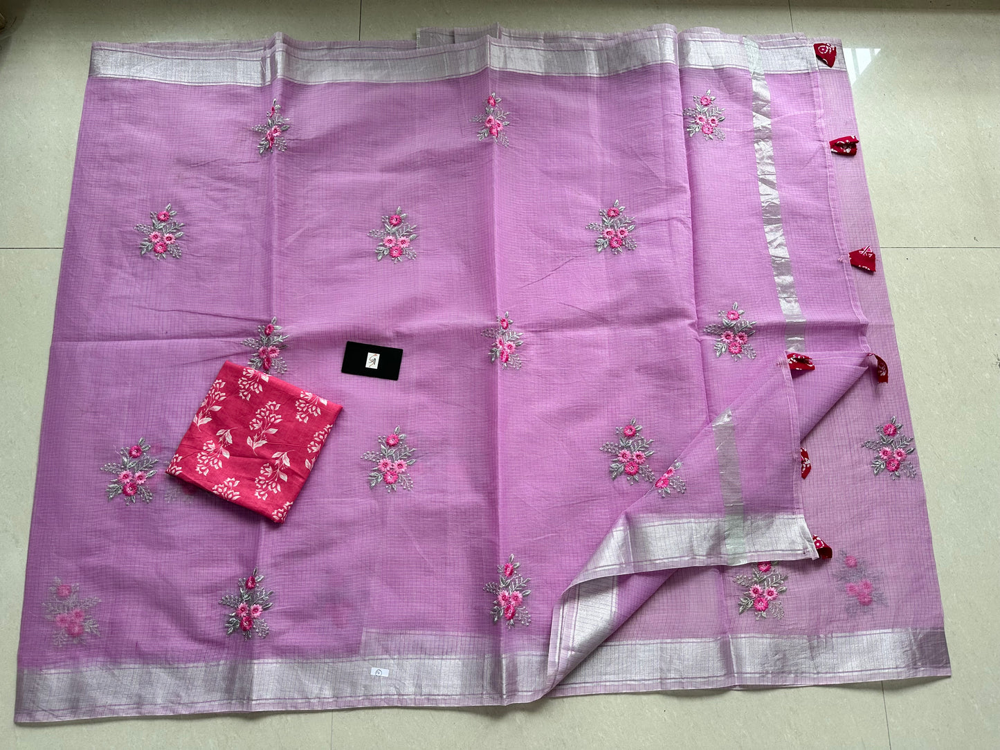 Embroidered Kota Cotton Doria Saree