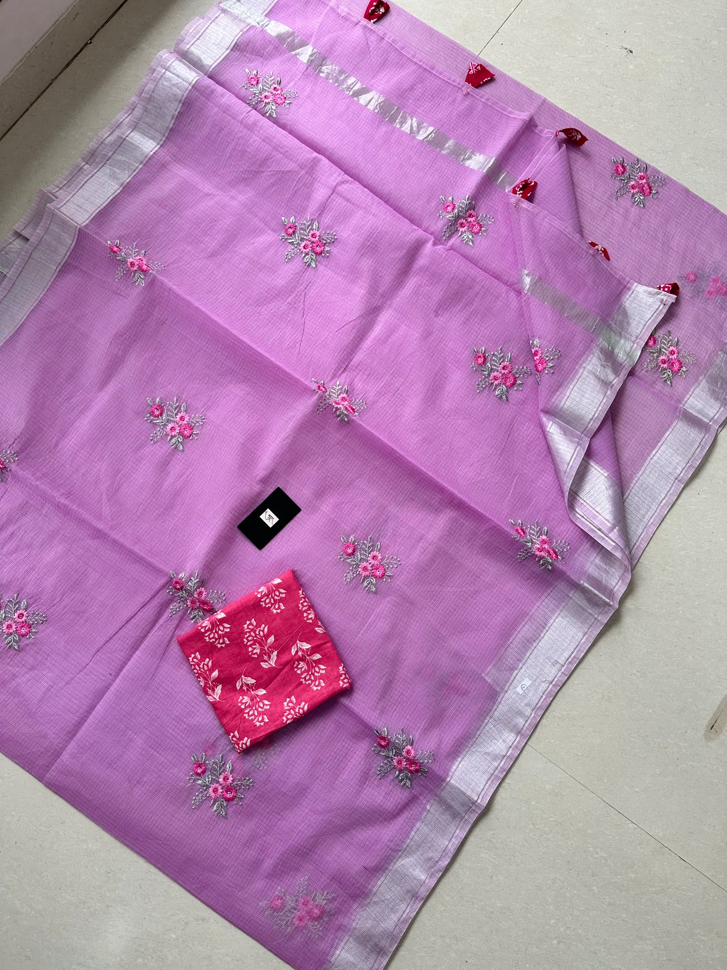 Embroidered Kota Cotton Doria Saree