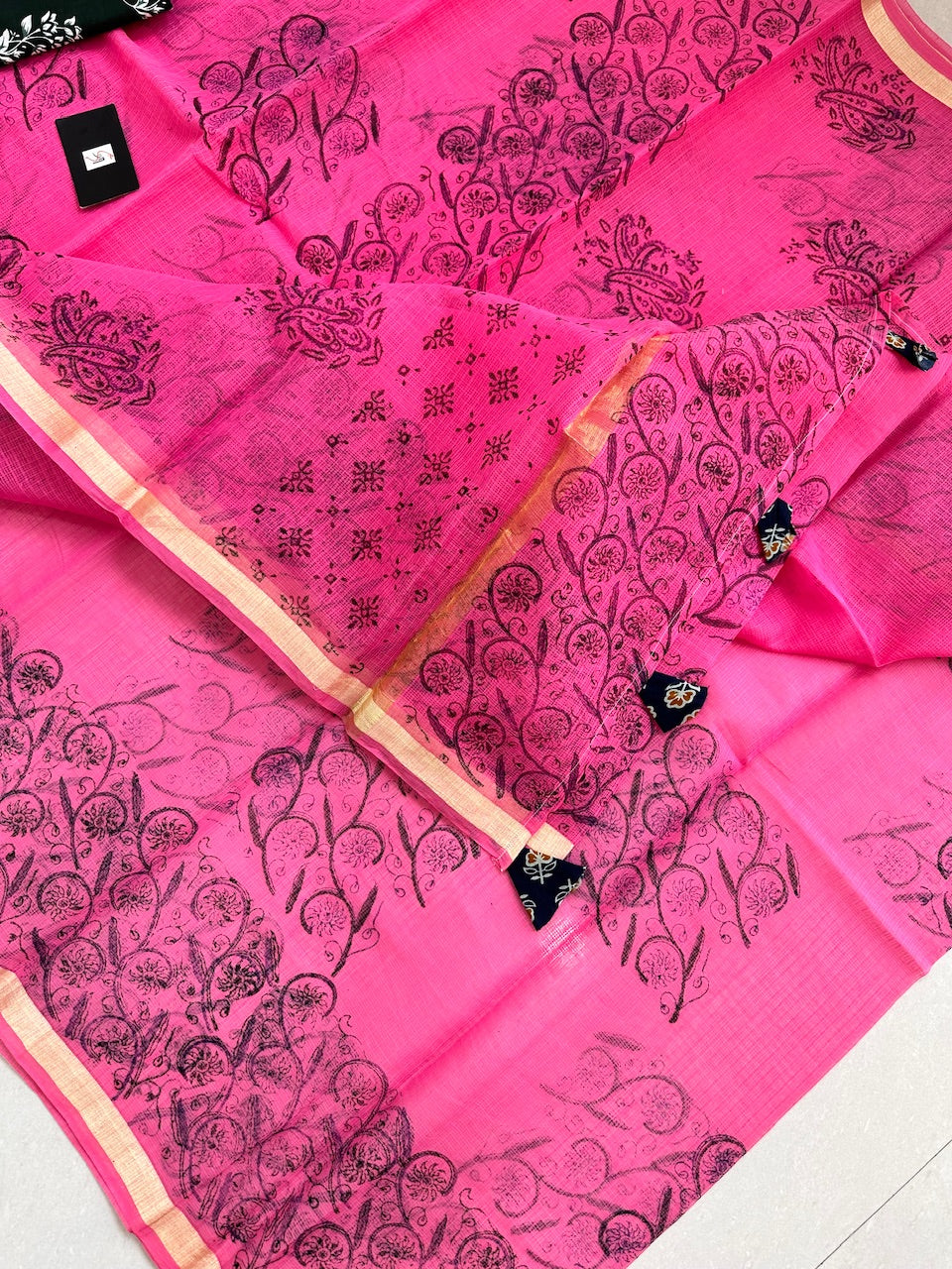 HandBlock Printed Kota Cotton Doria Saree