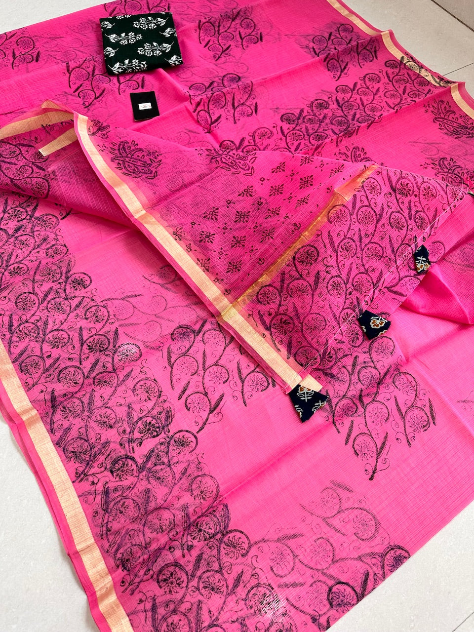 HandBlock Printed Kota Cotton Doria Saree