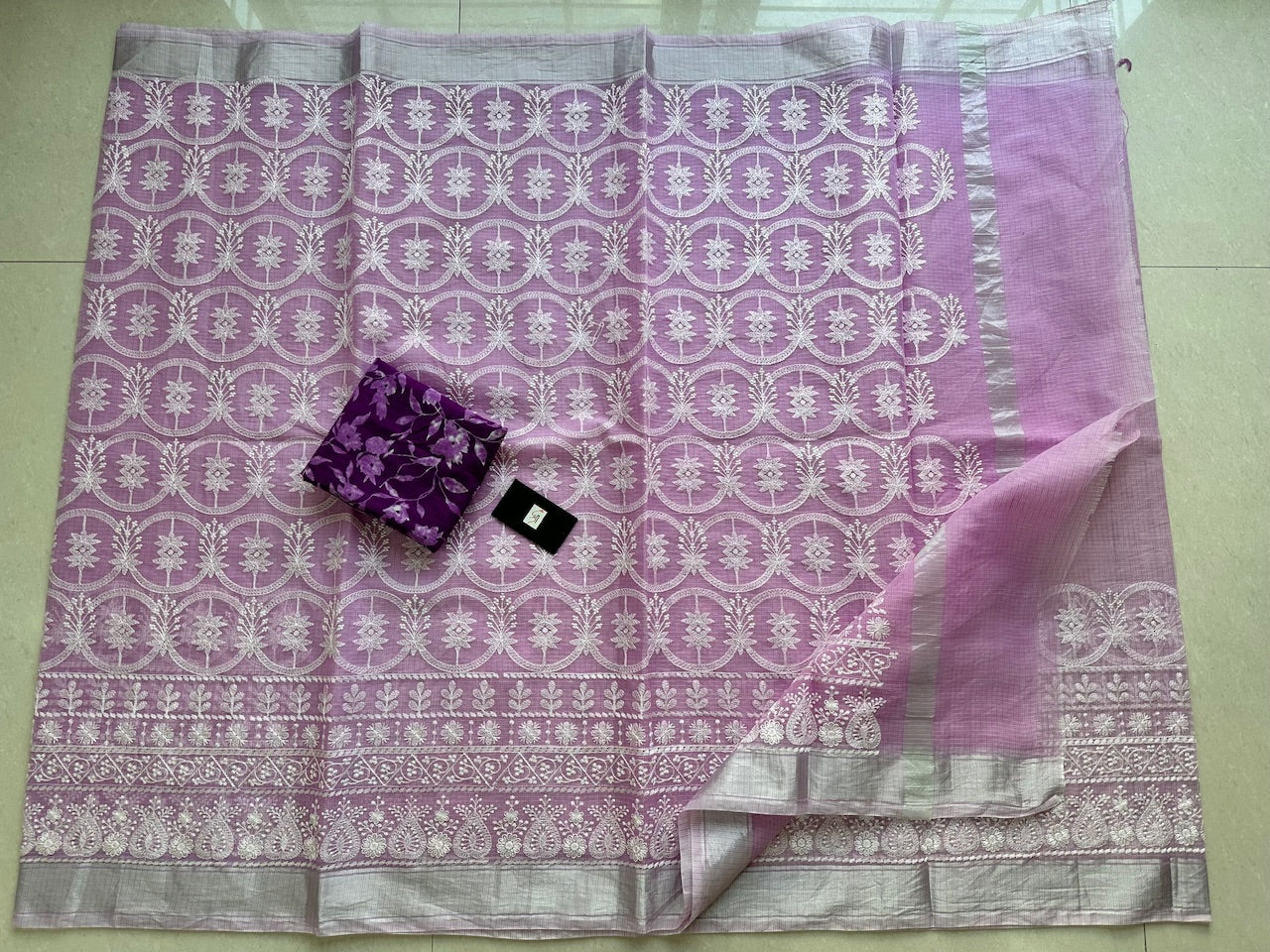 Embroidered Kota Cotton Doria Saree