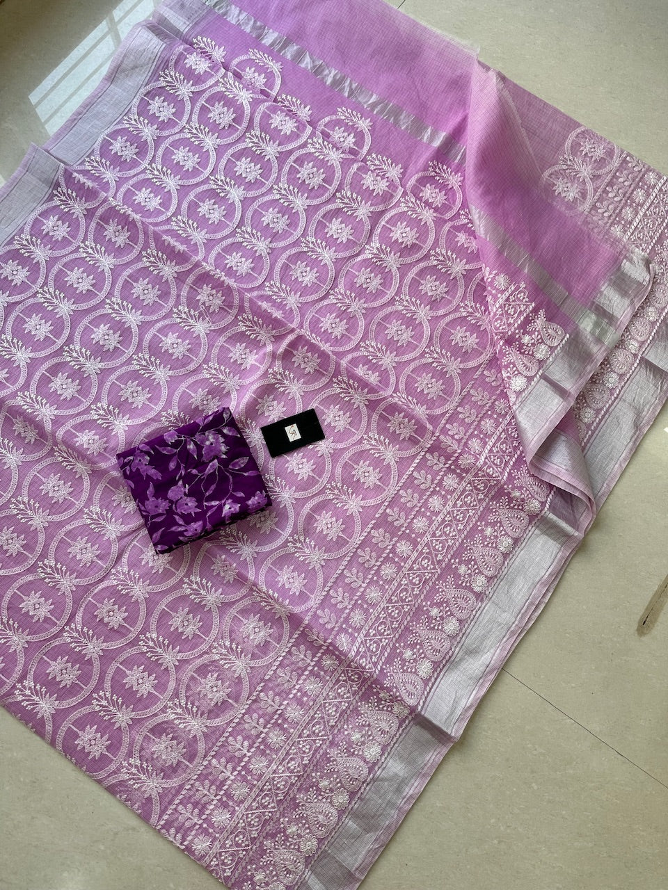 Embroidered Kota Cotton Doria Saree