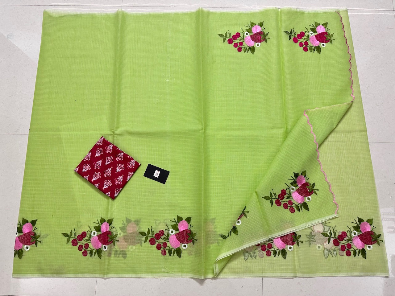 Embroidered Kota Cotton Doria Saree