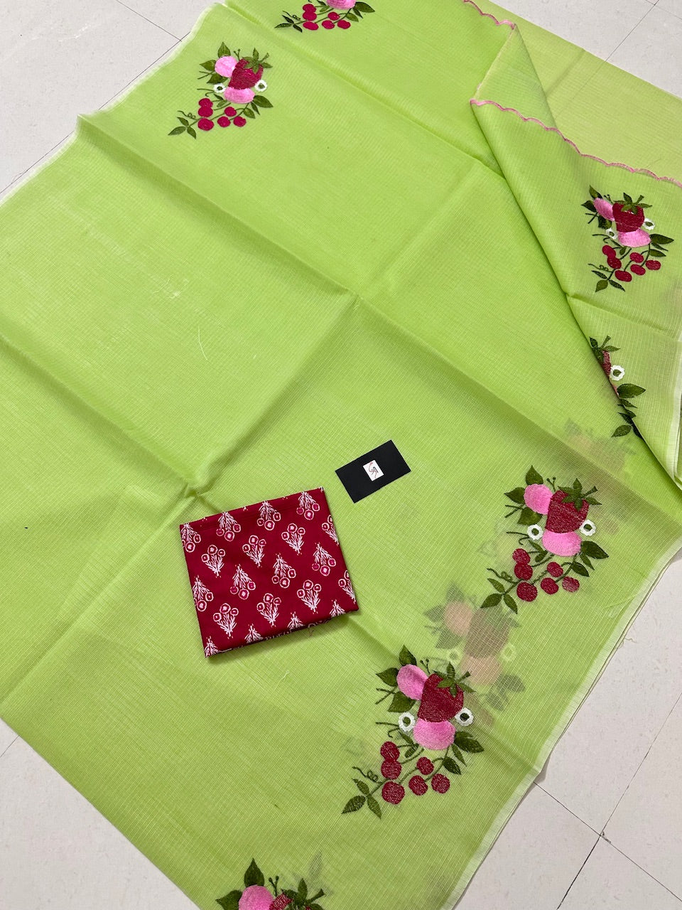 Embroidered Kota Cotton Doria Saree