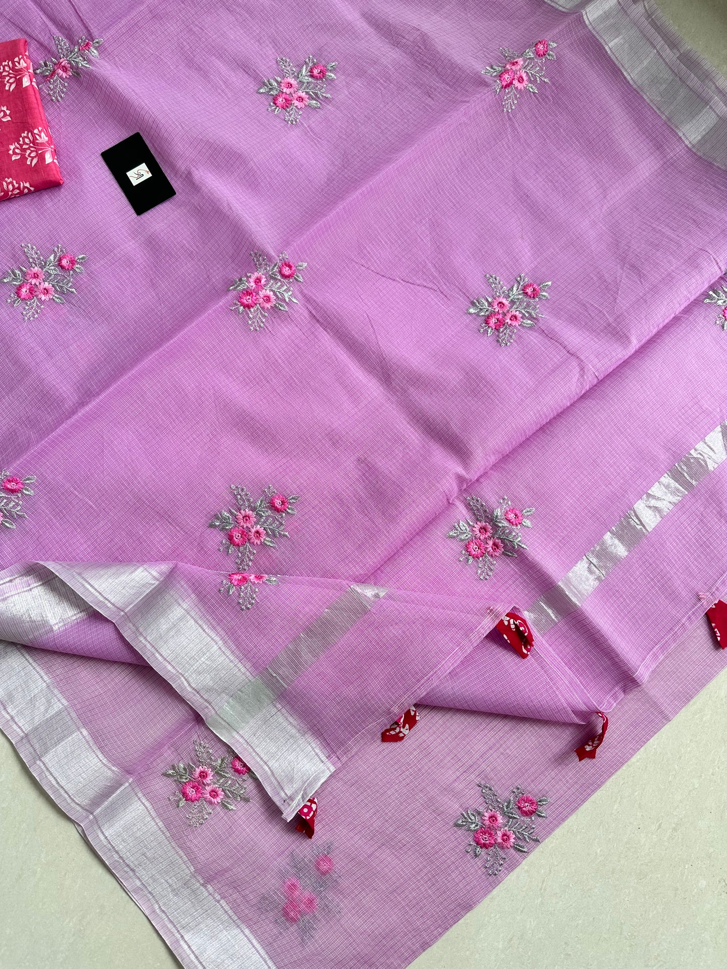 Embroidered Kota Cotton Doria Saree