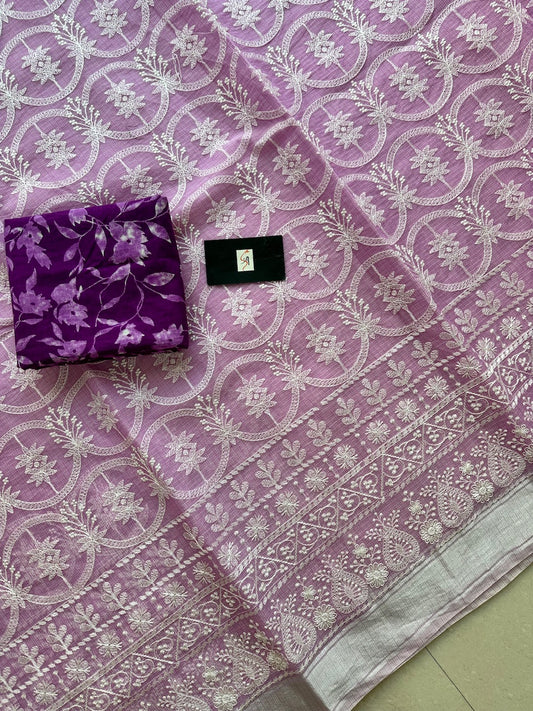 Embroidered Kota Cotton Doria Saree