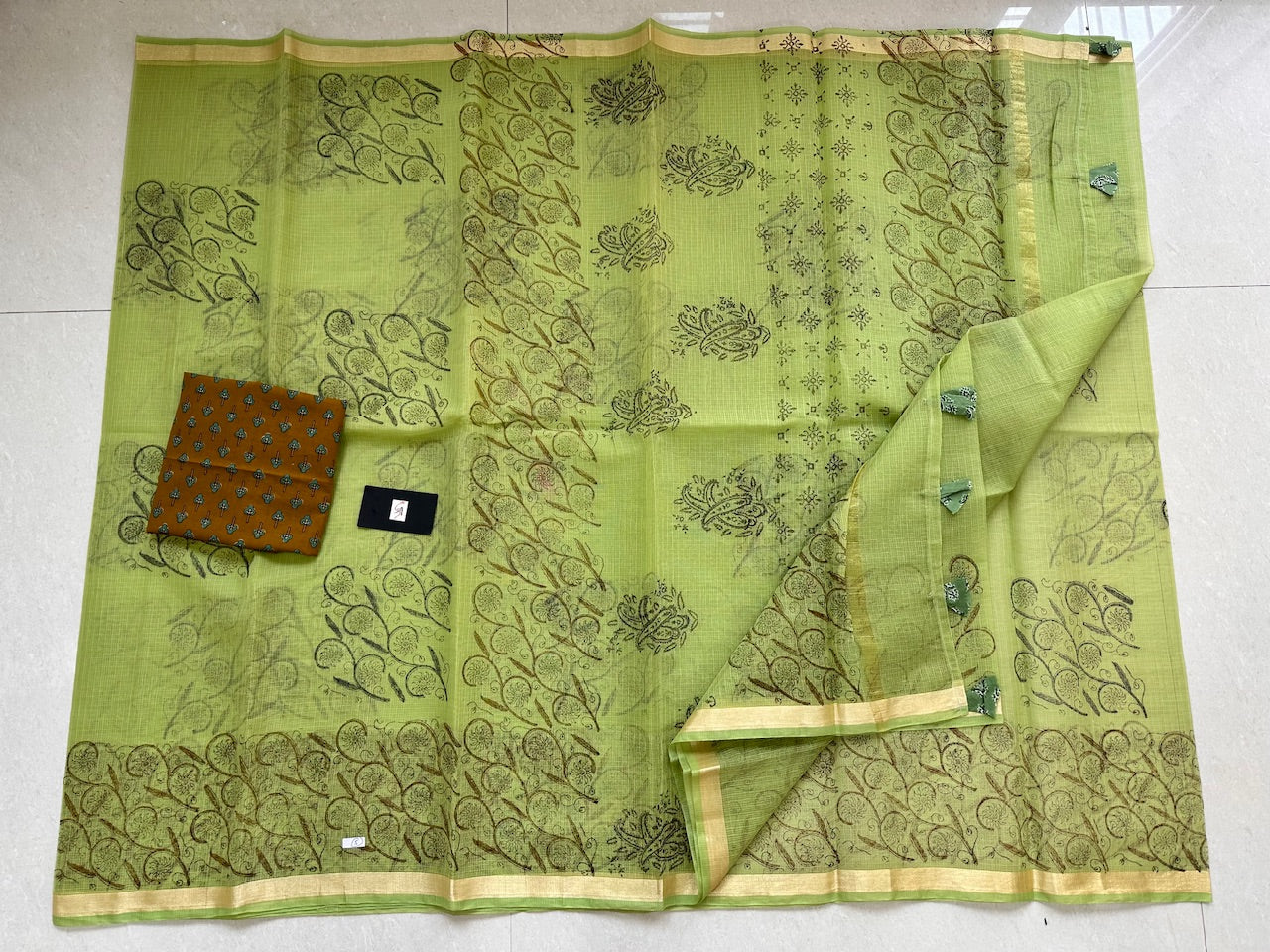 HandBlock Printed Kota Cotton Doria Saree