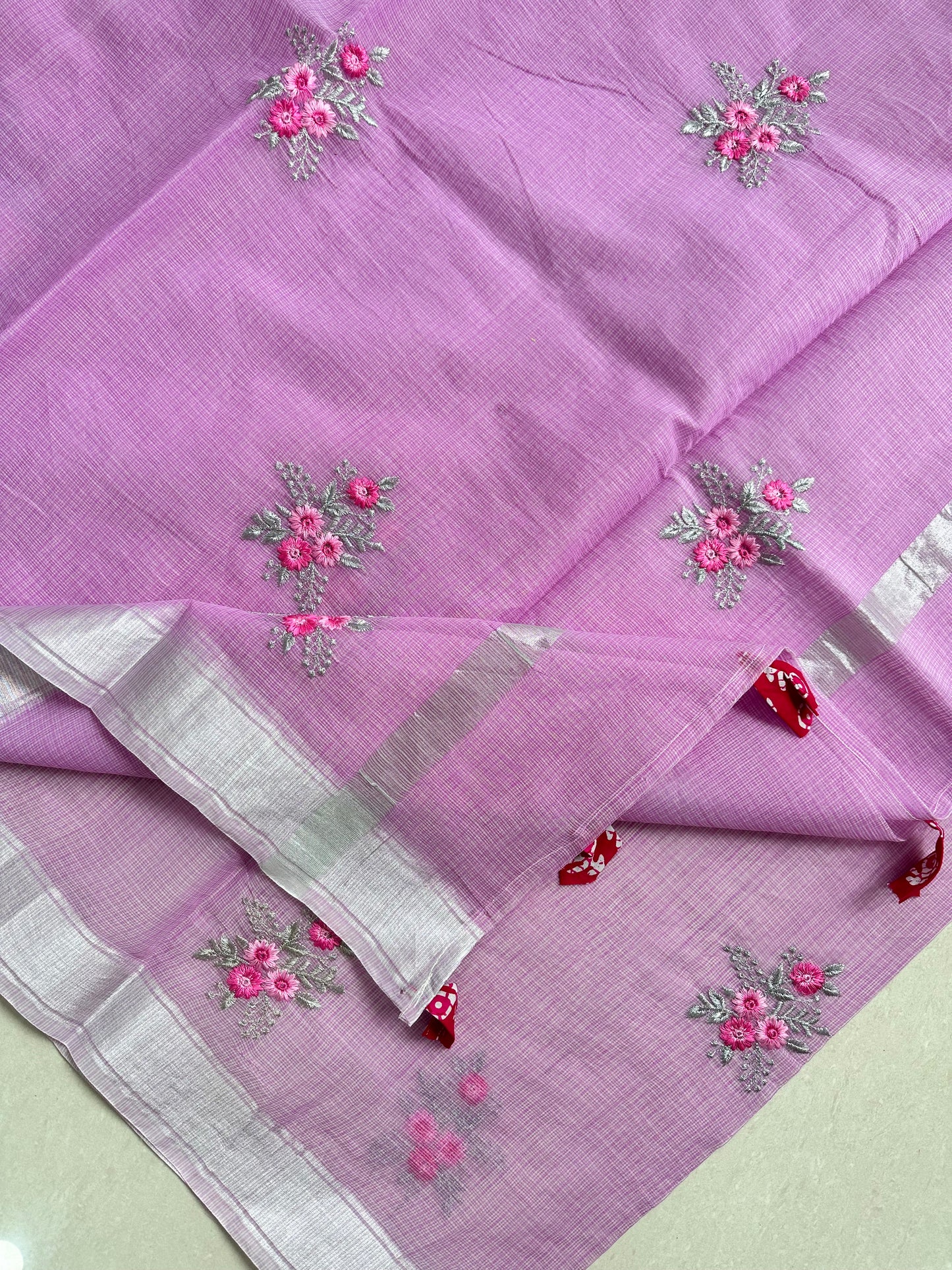 Embroidered Kota Cotton Doria Saree