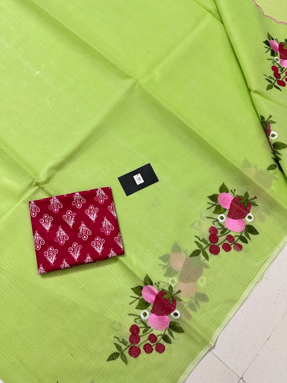 Embroidered Kota Cotton Doria Saree