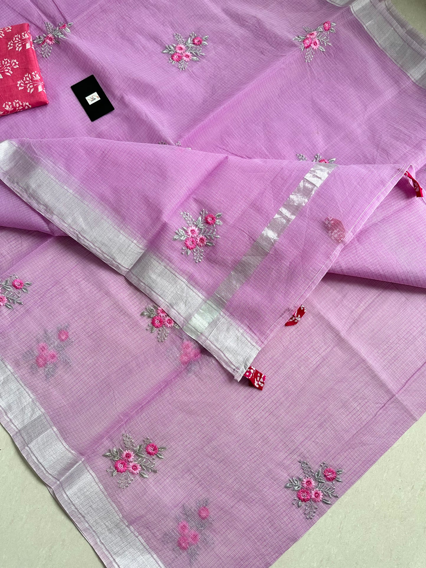 Embroidered Kota Cotton Doria Saree