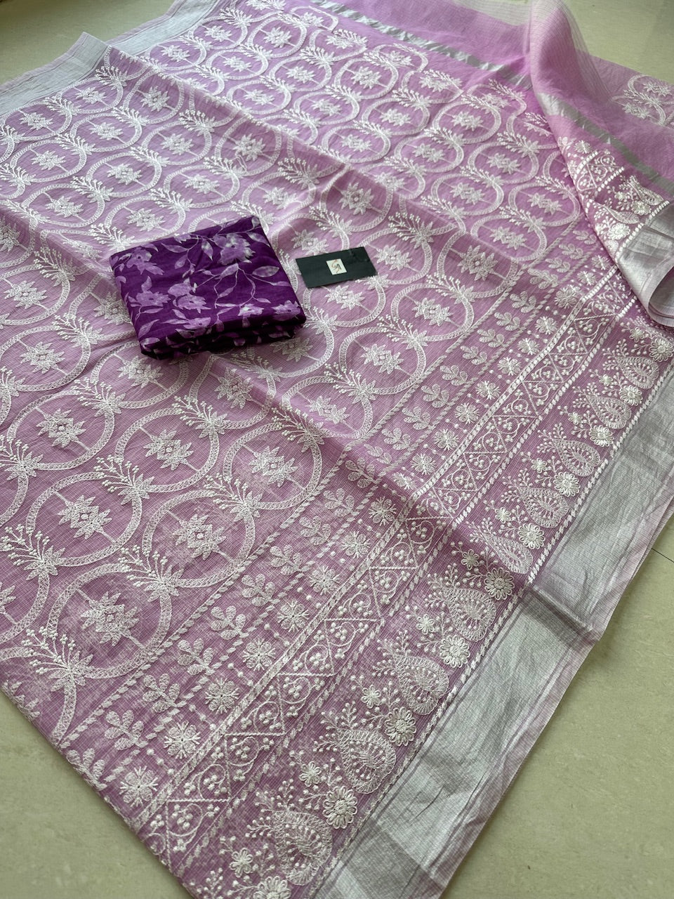 Embroidered Kota Cotton Doria Saree