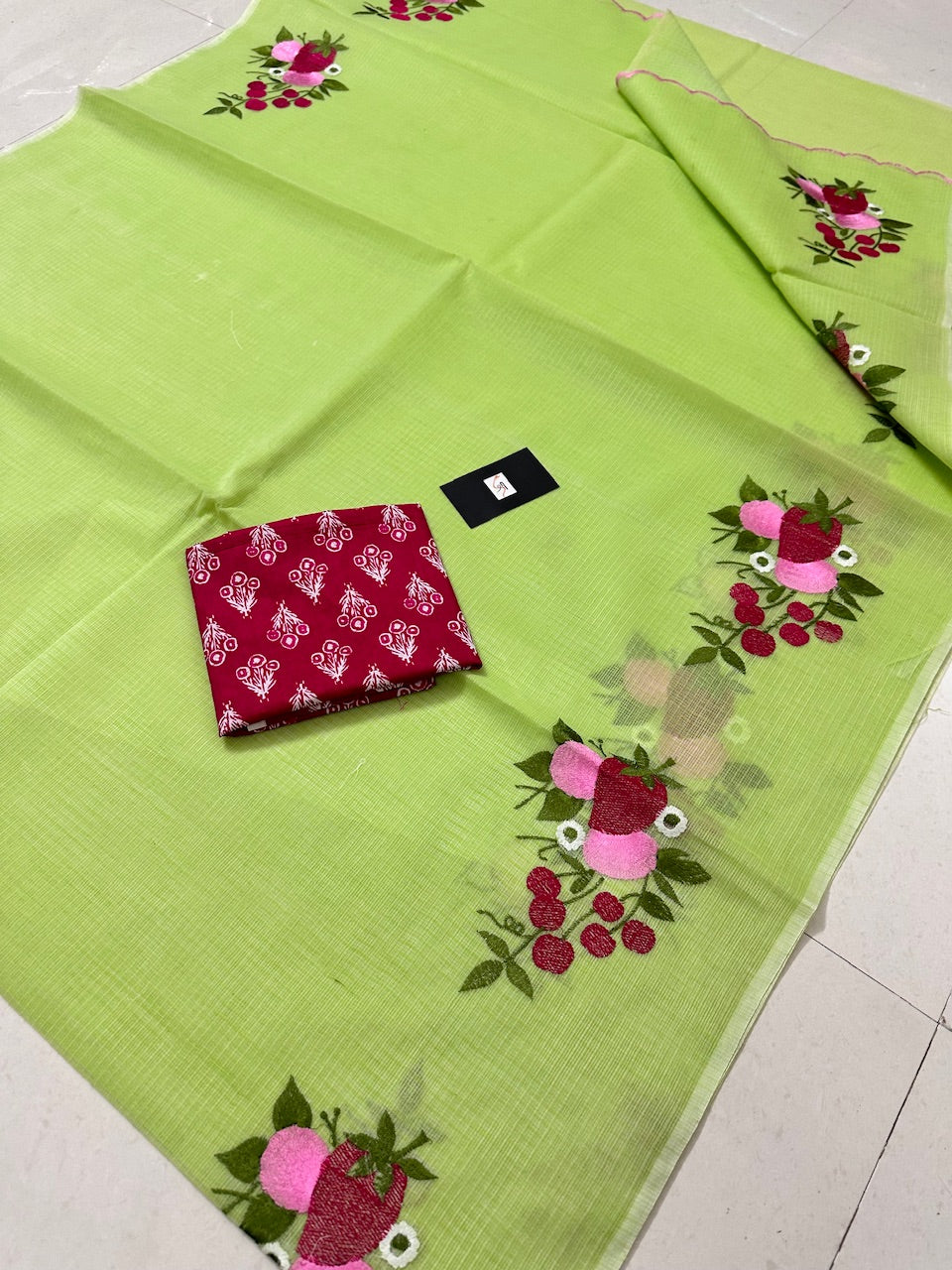 Embroidered Kota Cotton Doria Saree