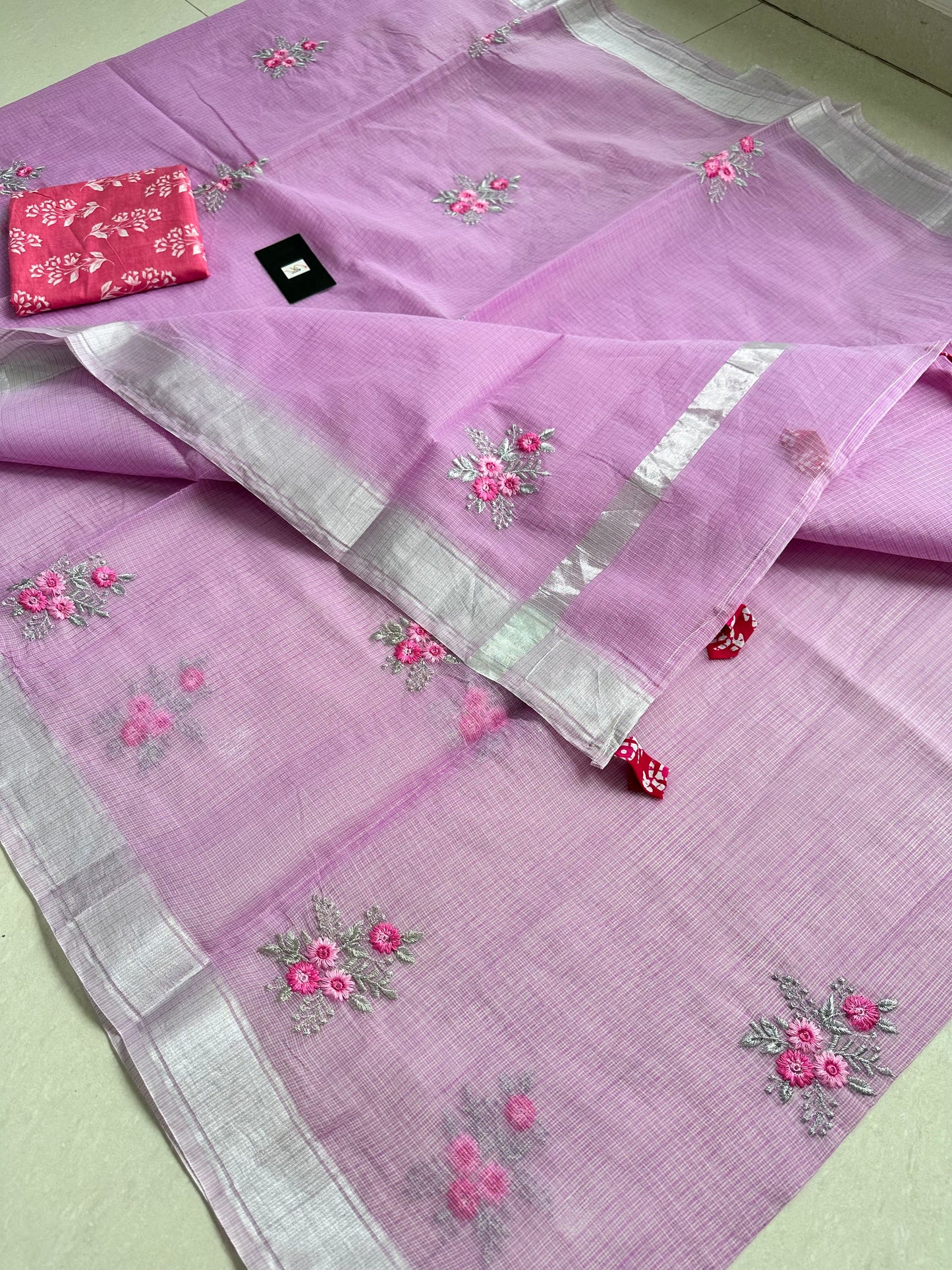 Embroidered Kota Cotton Doria Saree