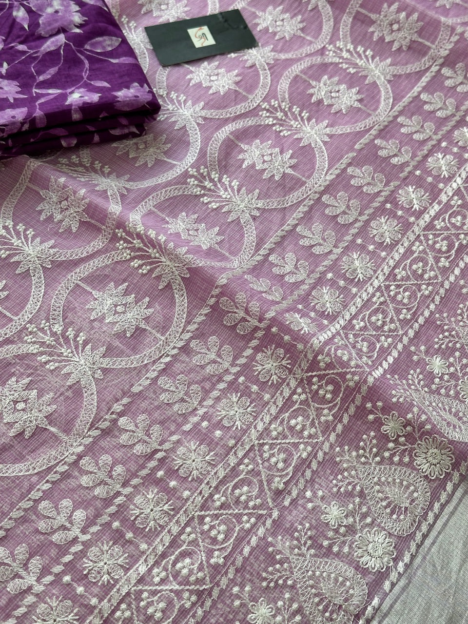 Embroidered Kota Cotton Doria Saree