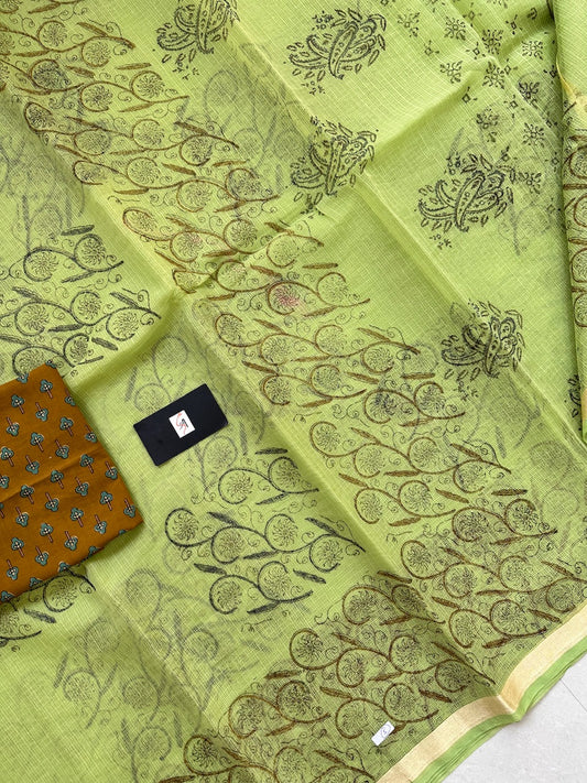 HandBlock Printed Kota Cotton Doria Saree