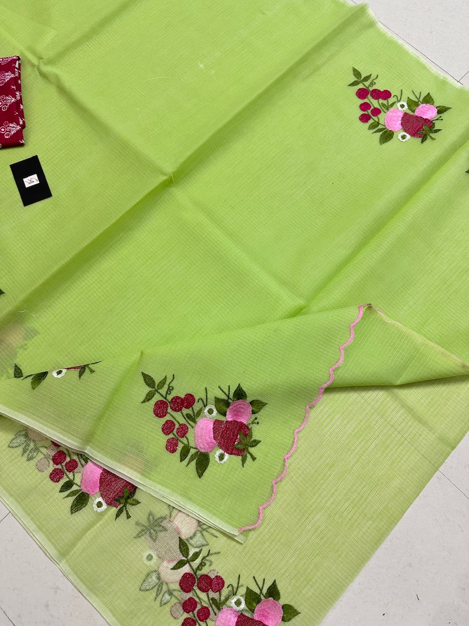 Embroidered Kota Cotton Doria Saree