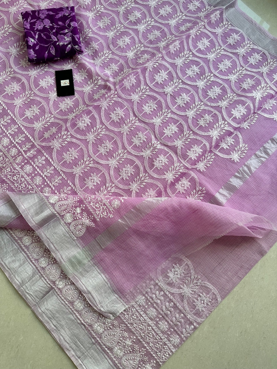 Embroidered Kota Cotton Doria Saree