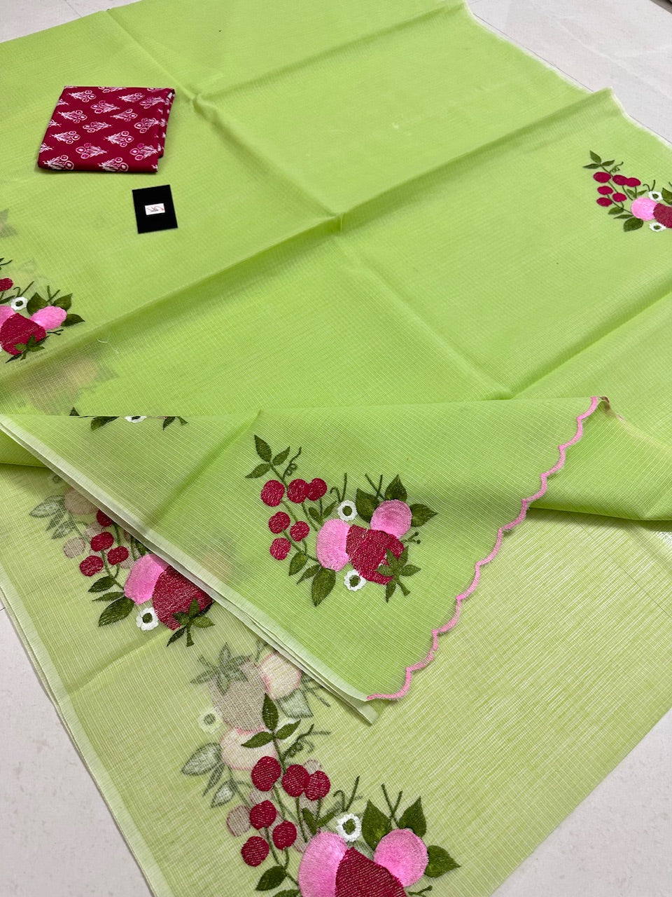 Embroidered Kota Cotton Doria Saree