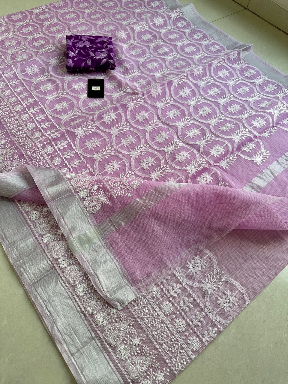 Embroidered Kota Cotton Doria Saree