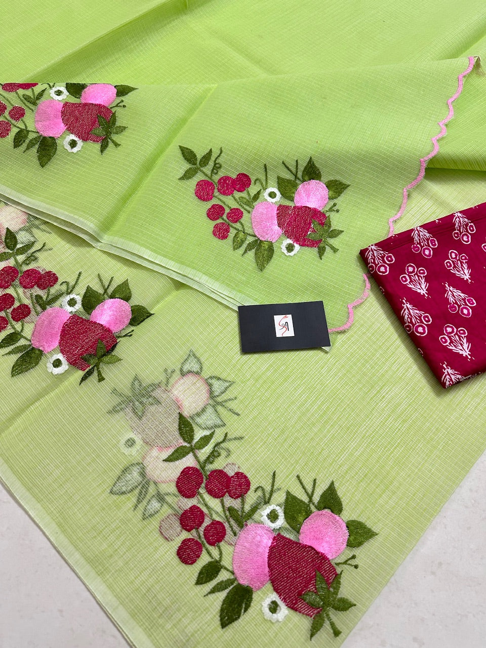 Embroidered Kota Cotton Doria Saree