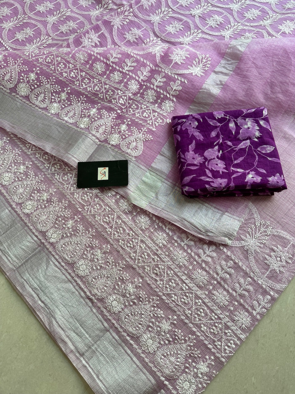 Embroidered Kota Cotton Doria Saree