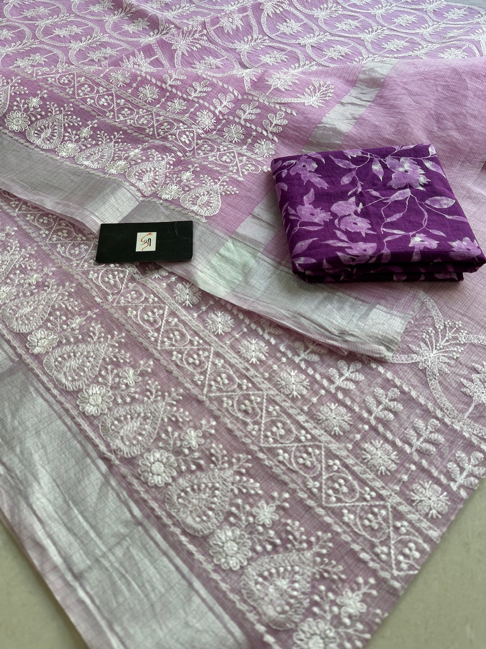 Embroidered Kota Cotton Doria Saree