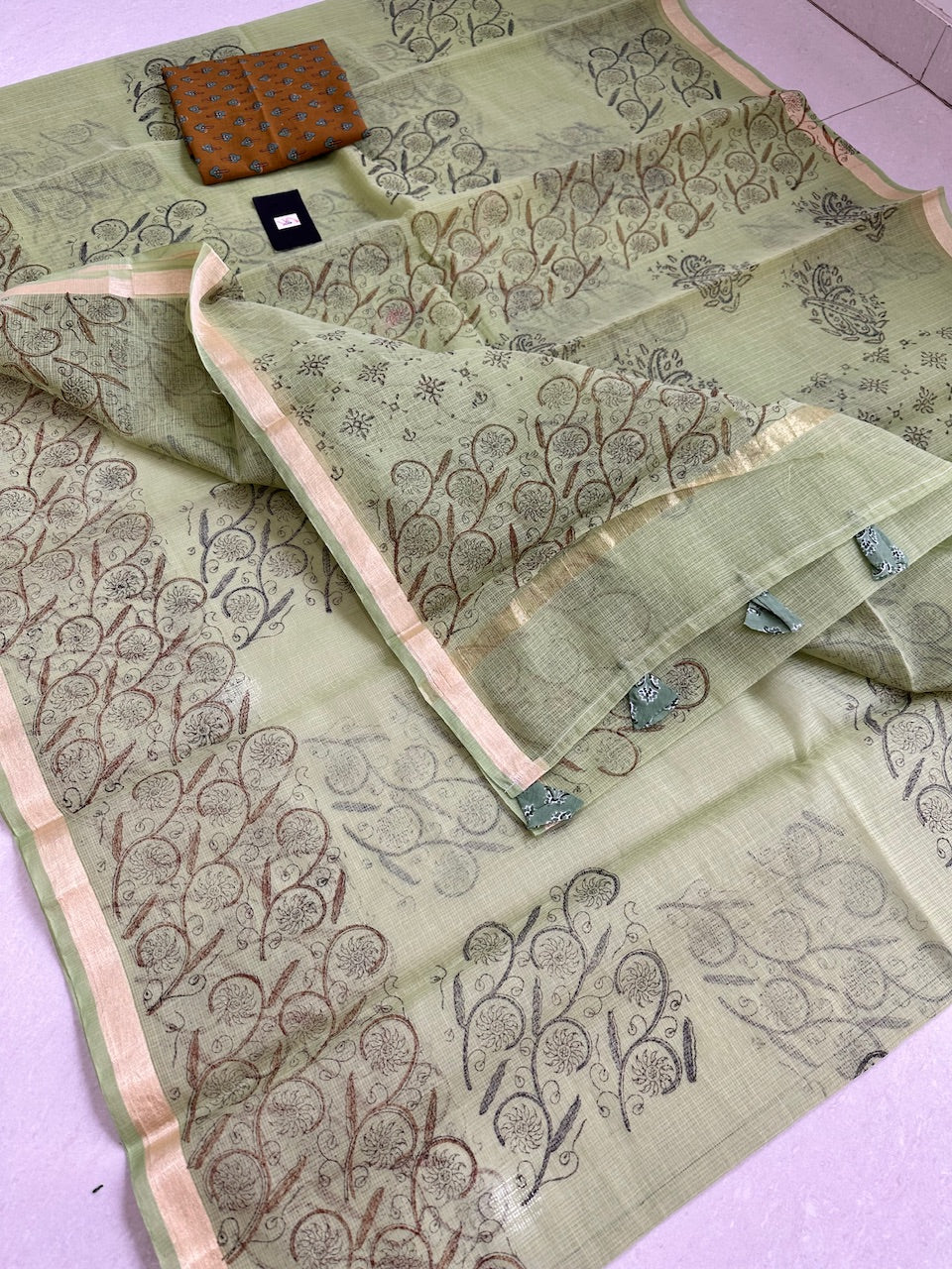 HandBlock Printed Kota Cotton Doria Saree