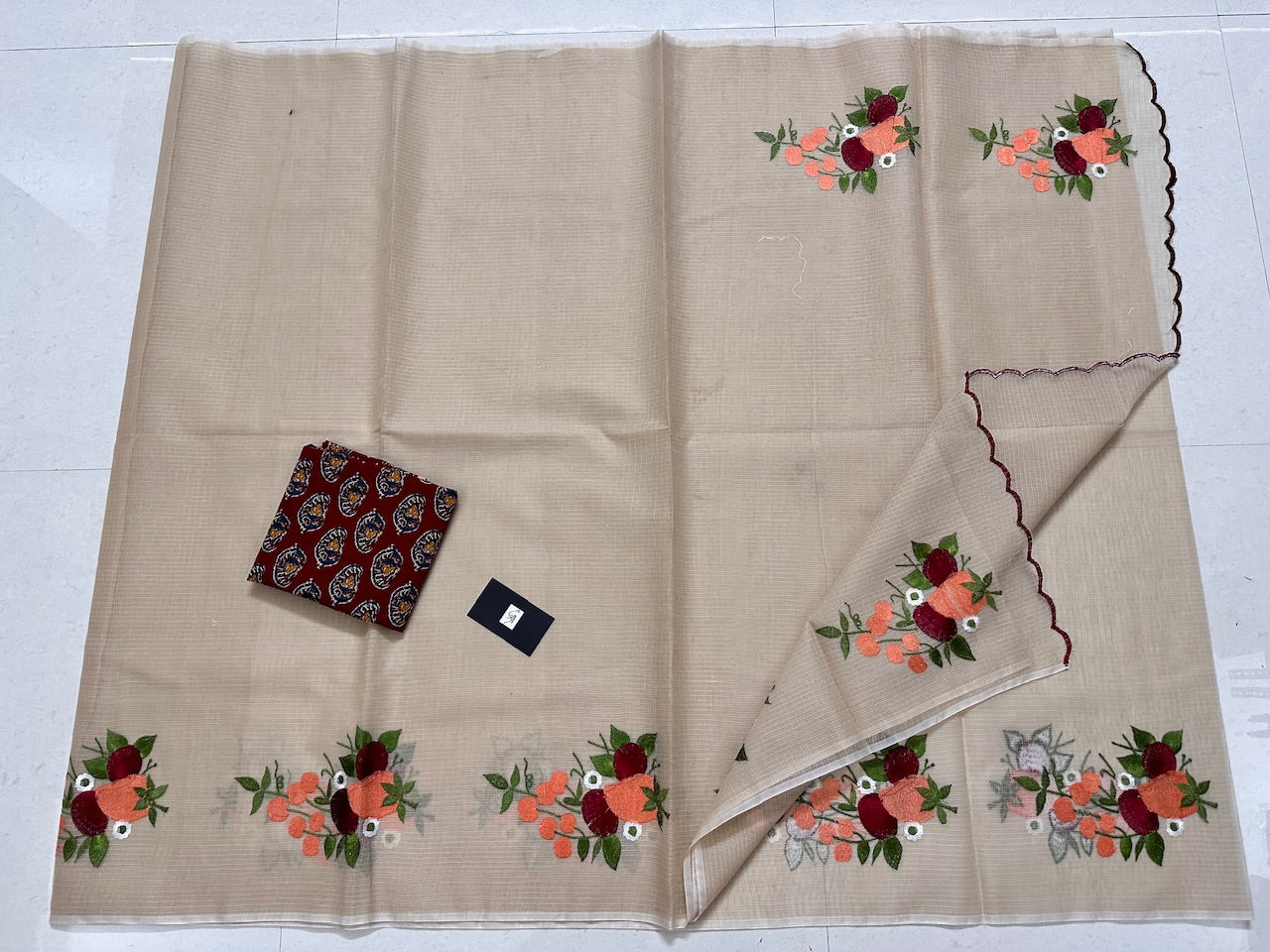 Embroidered Kota Cotton Doria Saree