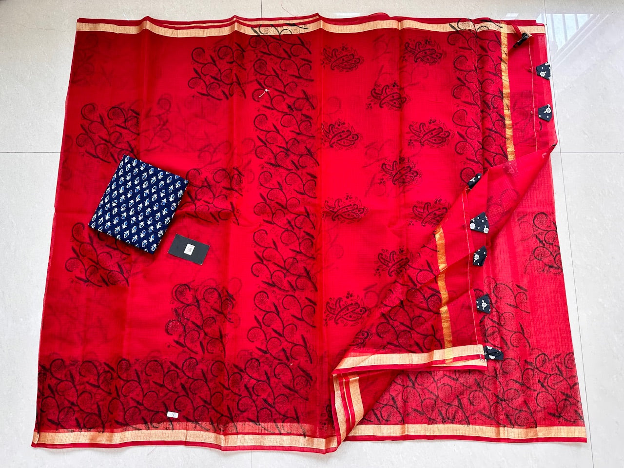 HandBlock Printed Kota Cotton Doria Saree