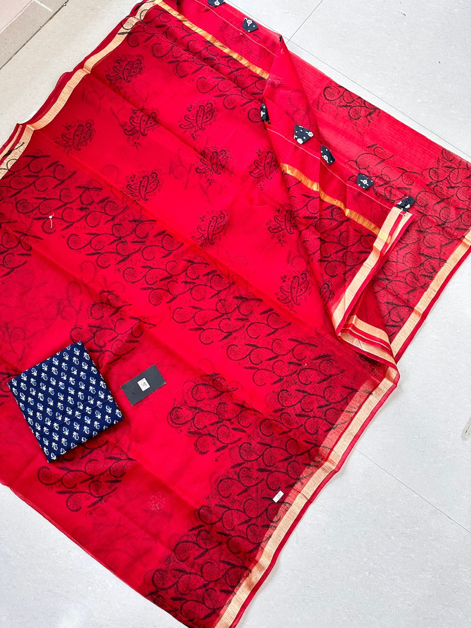 HandBlock Printed Kota Cotton Doria Saree