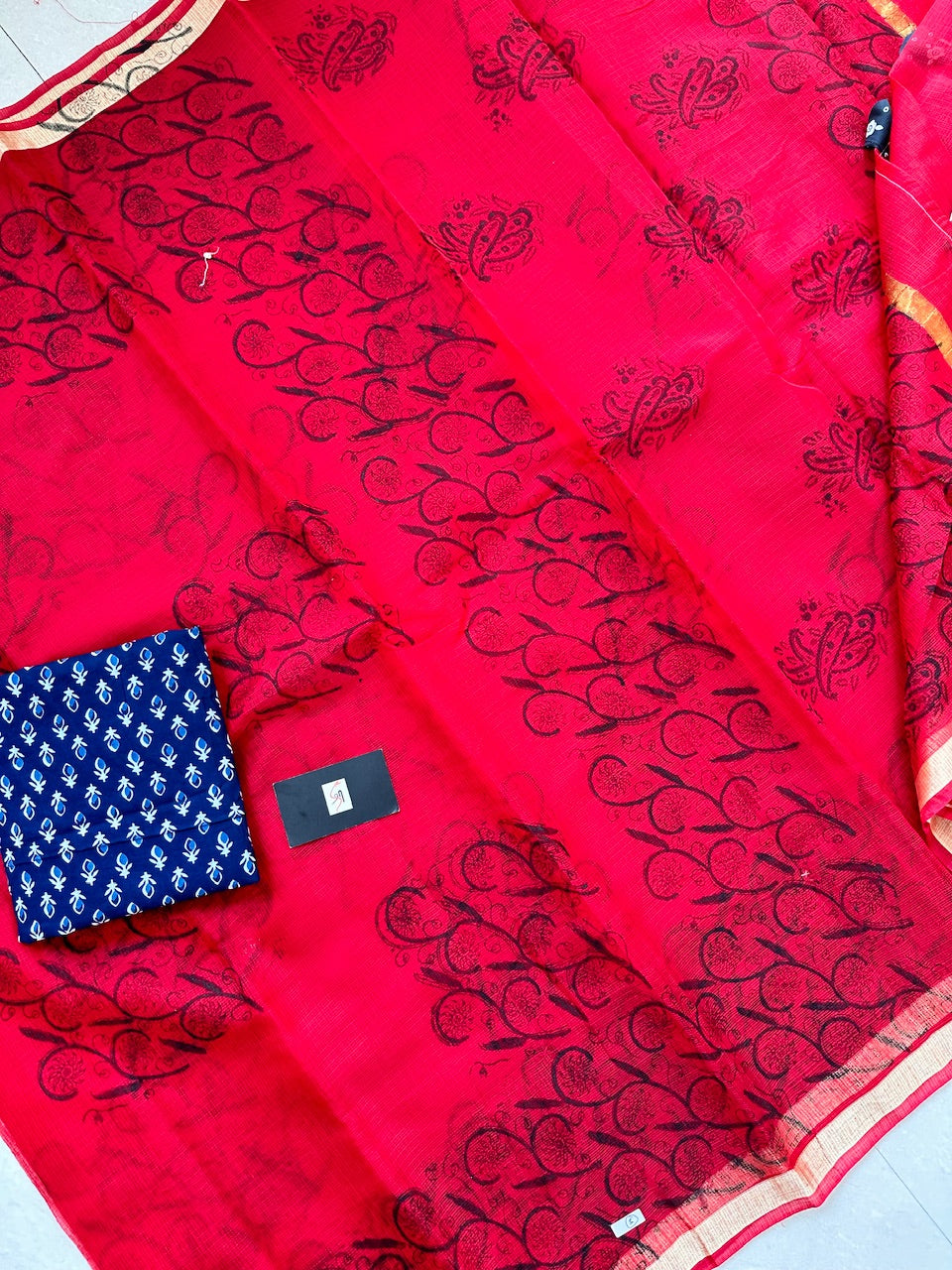 HandBlock Printed Kota Cotton Doria Saree