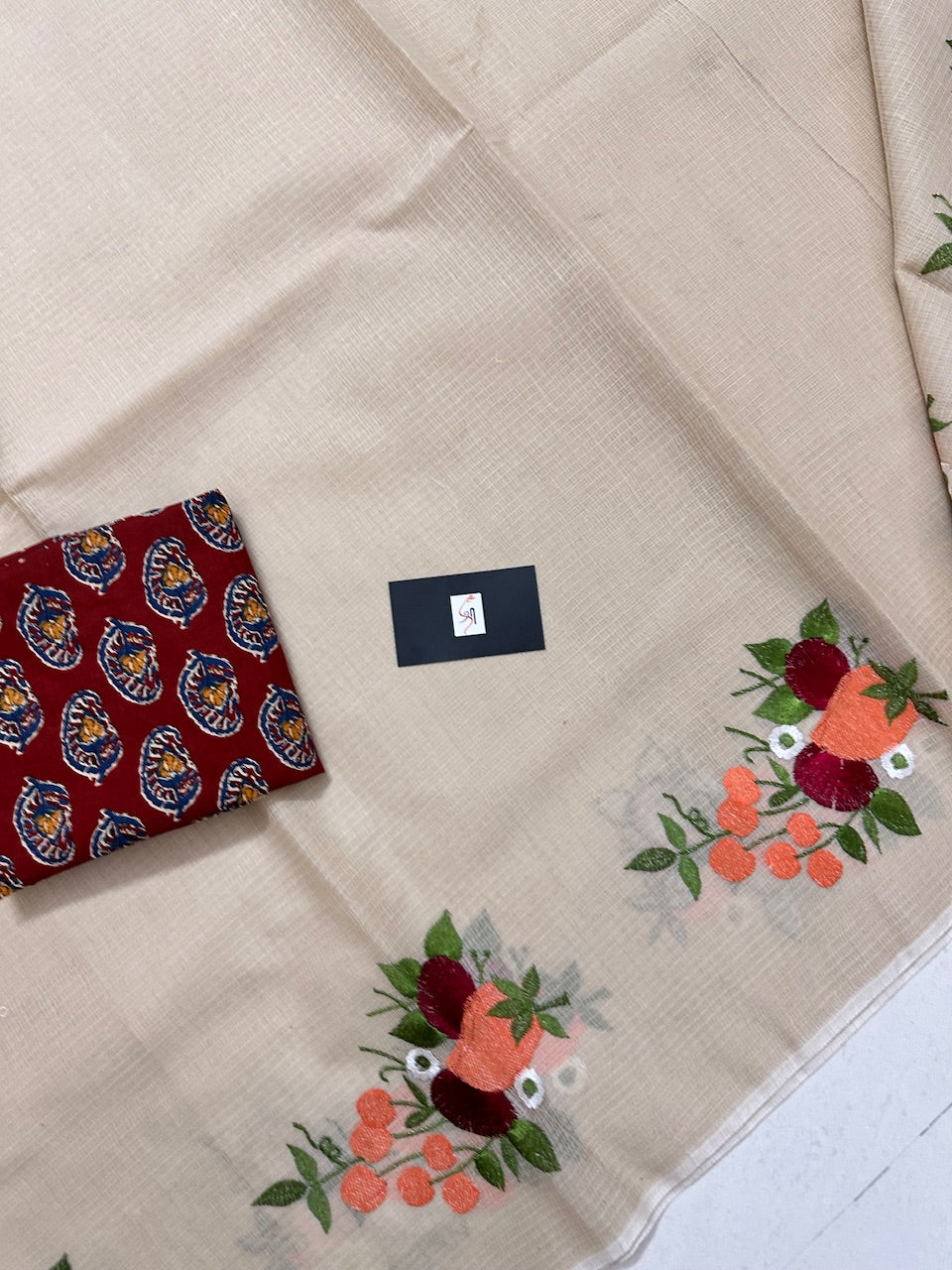 Embroidered Kota Cotton Doria Saree