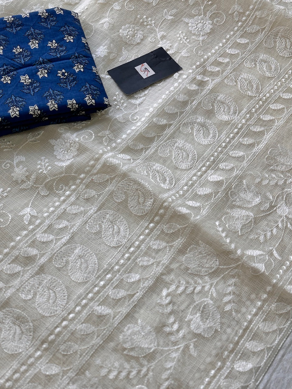 Embroidered Kota Cotton Doria Saree