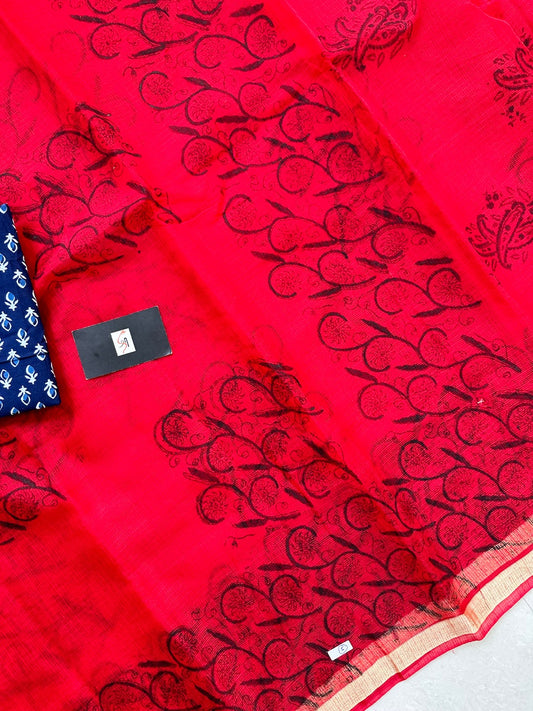 HandBlock Printed Kota Cotton Doria Saree