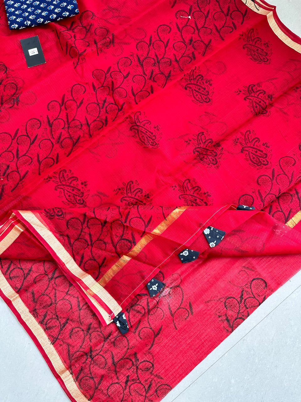 HandBlock Printed Kota Cotton Doria Saree