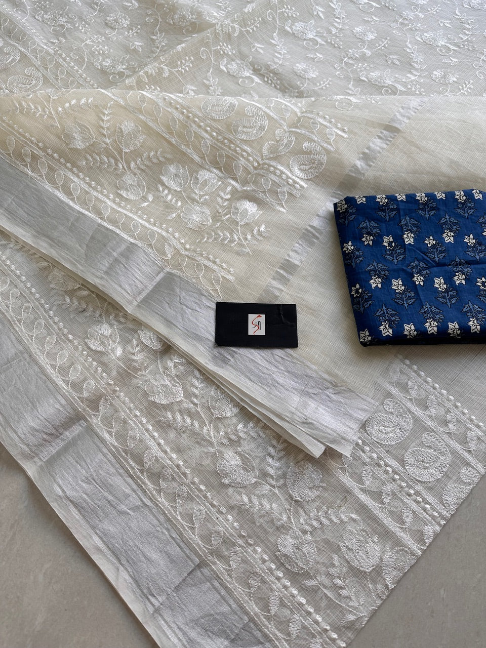 Embroidered Kota Cotton Doria Saree