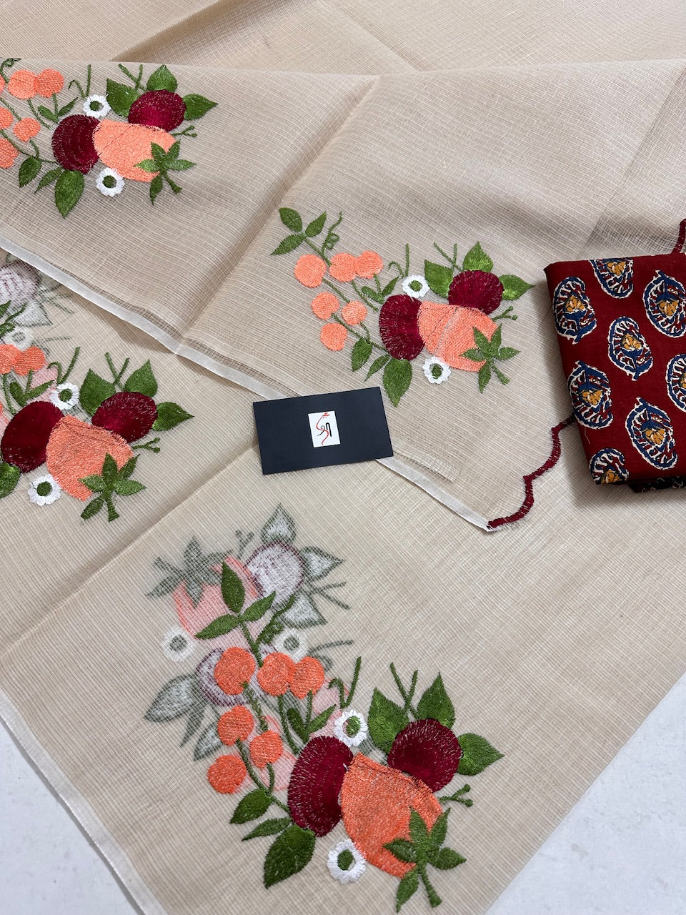 Embroidered Kota Cotton Doria Saree