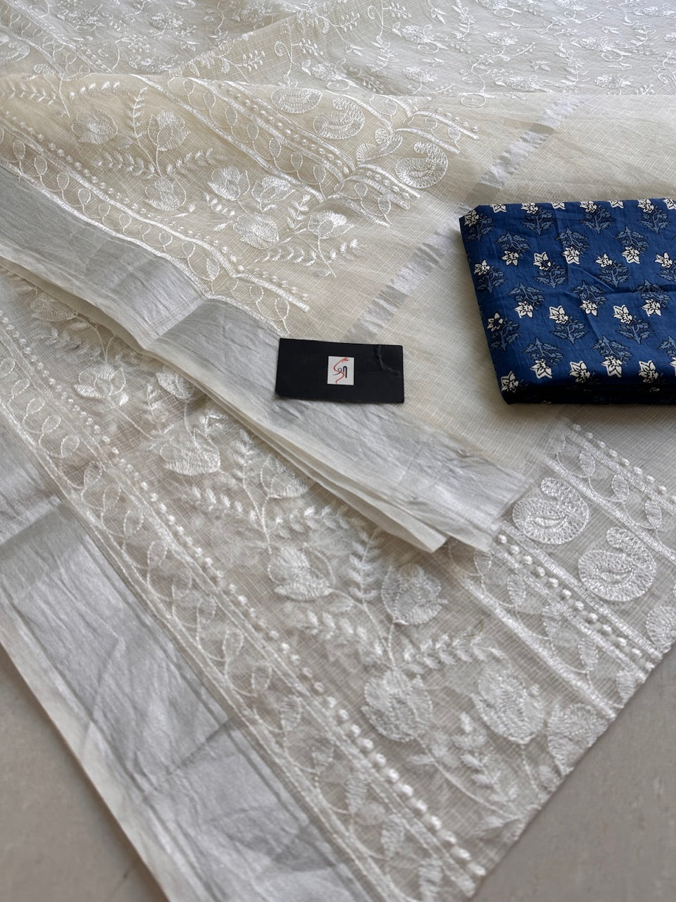 Embroidered Kota Cotton Doria Saree