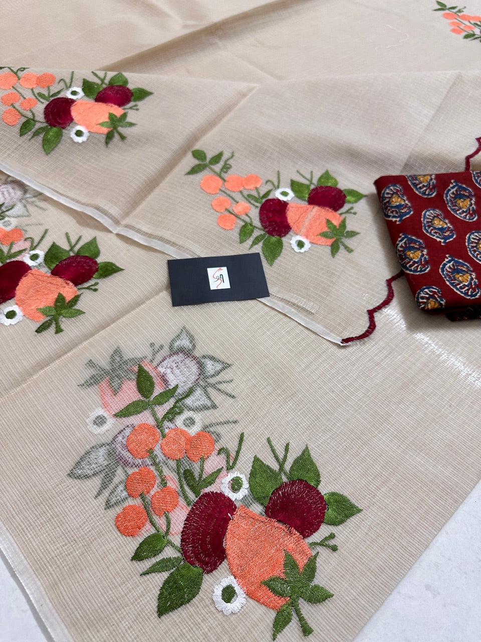 Embroidered Kota Cotton Doria Saree