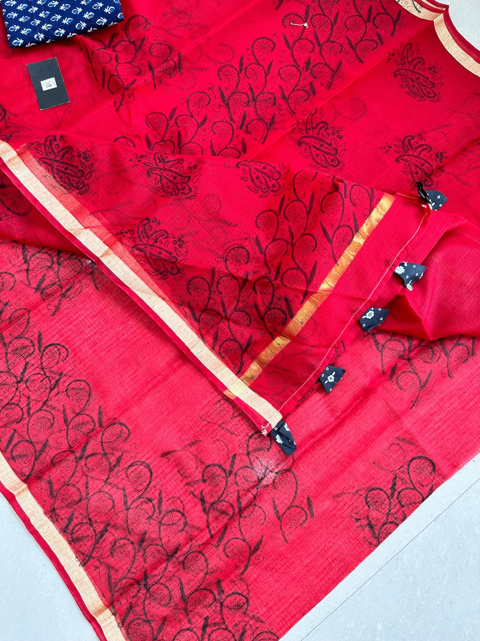 HandBlock Printed Kota Cotton Doria Saree