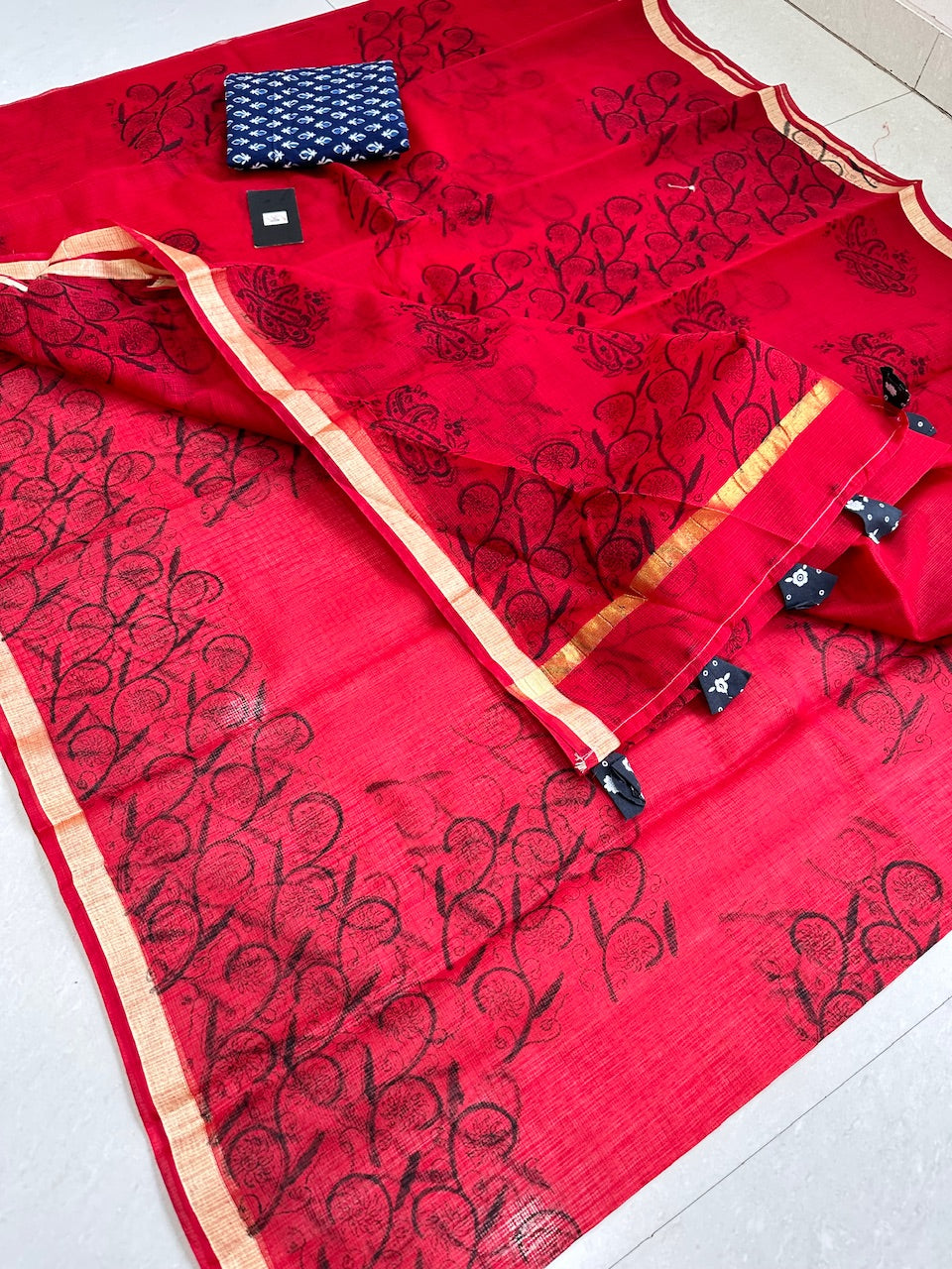 HandBlock Printed Kota Cotton Doria Saree